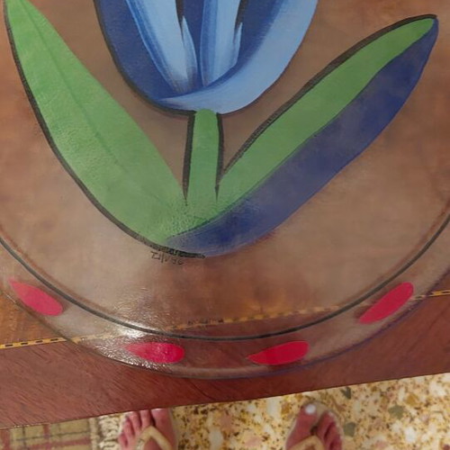 Kosta Boda Tulipa Blue Glass Platter like new, handpainted design