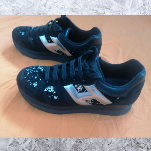Hogan H222 Sport Shoes Like New Black Suede Velvet with Sequins Size 37