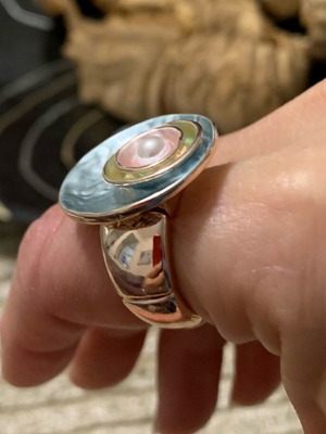 Adjustable steel ring like new, pink and turquoise