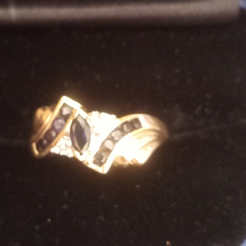 Gold ring with sapphire and diamond, like new, 10k vintage cocktail