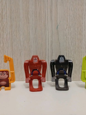 Kinder Joy Surprise figures used, set with monkeys and gorillas