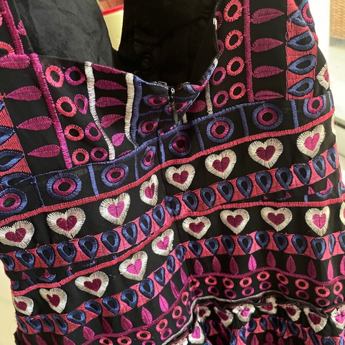 Anna Sui dress with embroidered hearts used, size 2, colorful
