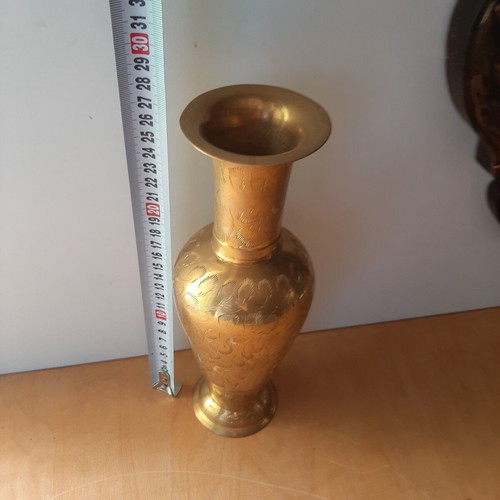 Large vintage brass carved vase like new