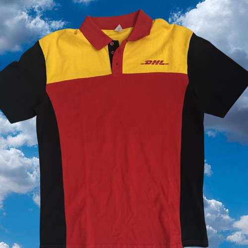 Vintage DHL Promo Polo Shirt like new, color-block red and yellow, size M