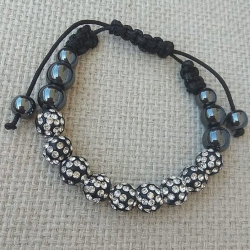 Bracelet with rhinestones and hematite new, handmade shamballa