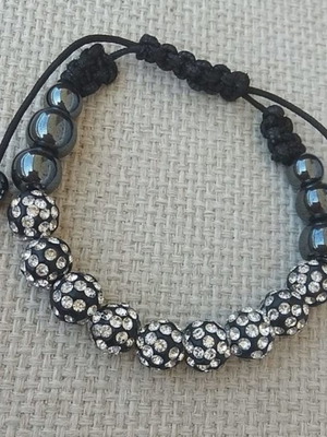 Bracelet with rhinestones and hematite new, handmade shamballa