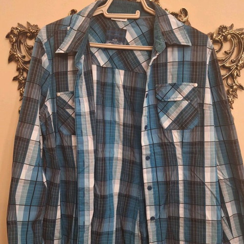 Street One women's plaid shirt like new, gray-black-light blue-blue