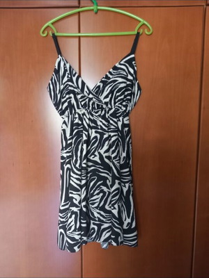 Mini Zebra Print Dress New With V-Neck And Thin Straps