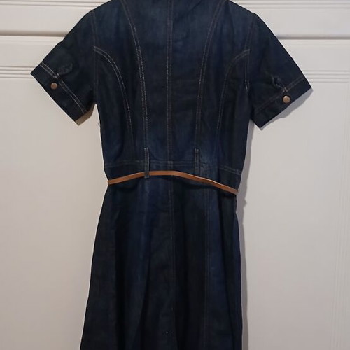 Denim dress ALE elastic midi with brown leather belt size S like new