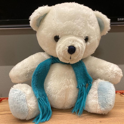 Stuffed polar bear used 30cm with hat and scarf