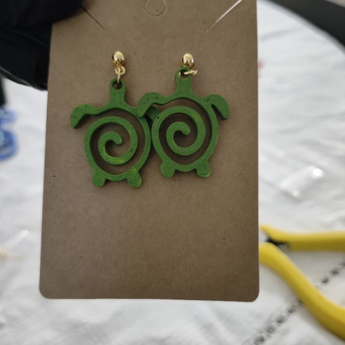 Green Turtle Earrings 3D Printed Hand Painted