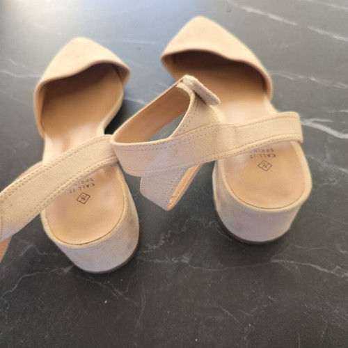 Call It Spring beige faux suede pumps with ankle strap, size 39