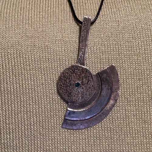 Handmade pendant like new with dark green stone and leather cord