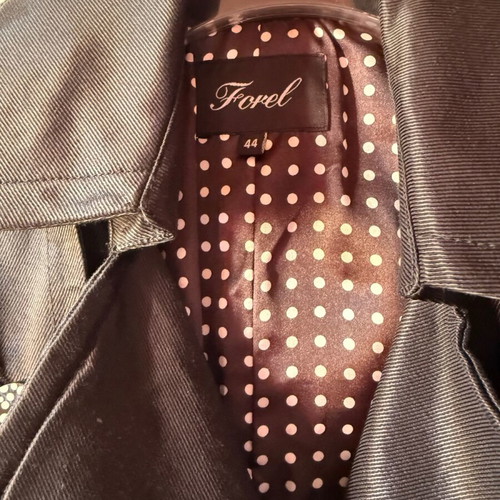 Forel trench coat black with black and white buttons size 44 small like new