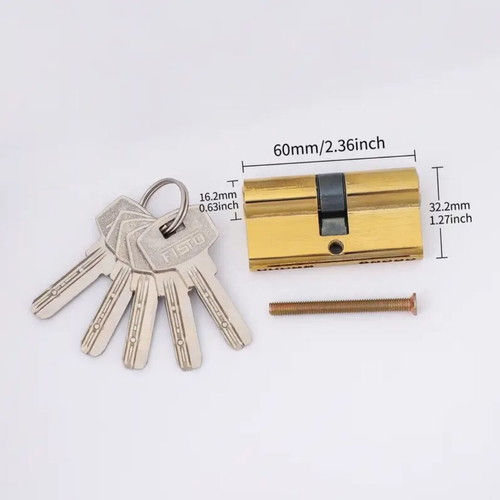 Brass lock cylinder new with 5 flat keys