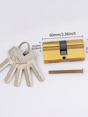 Brass lock cylinder new with 5 flat keys