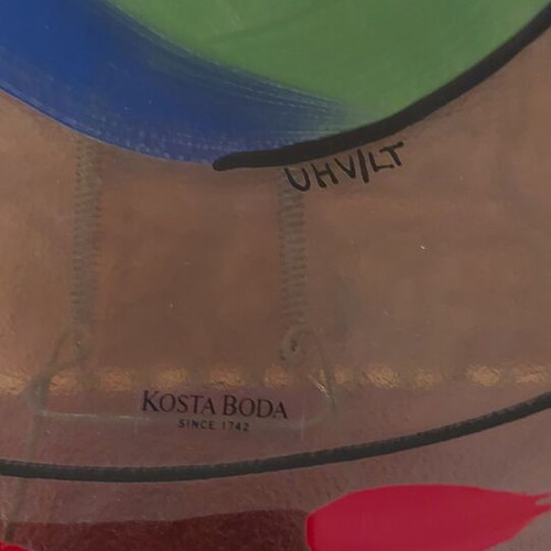 Kosta Boda Tulipa Blue Glass Platter like new, handpainted design