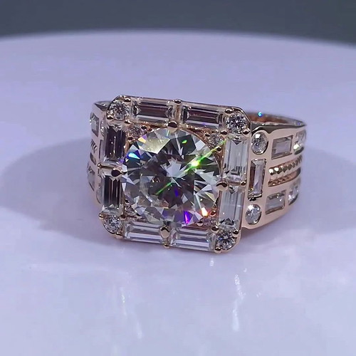 Art Deco Men's Ring with Cubic Zirconia New, Silver Plated Metal