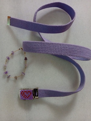 Fabric belt lilac with matching bracelet gift like new