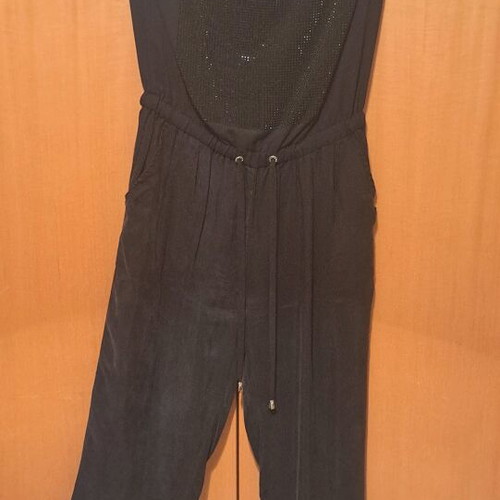 Black strapless evening jumpsuit like new with rhinestones