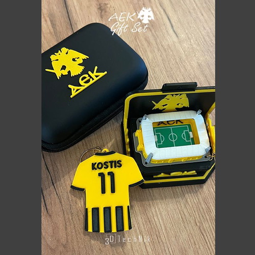 AEK gift set with stadium keychain, desk stand and jersey keychain