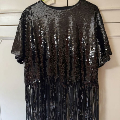 Zara Knit Black Blouse With Sequins And Fringes Like New