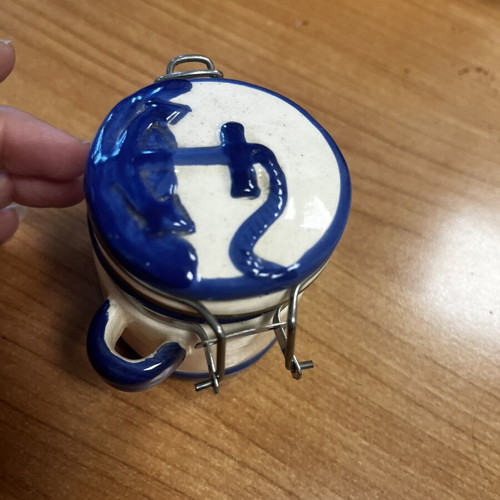 Small jar with lid, decorative with anchor