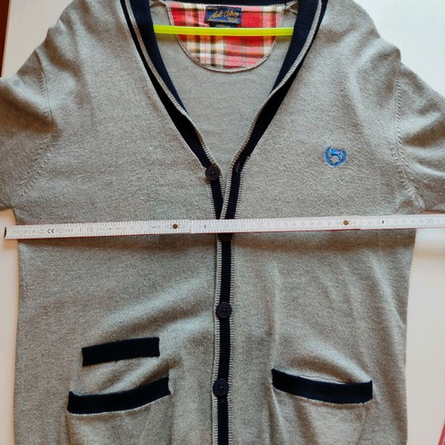 Alcott cotton cardigan M like new, light gray with dark blue details