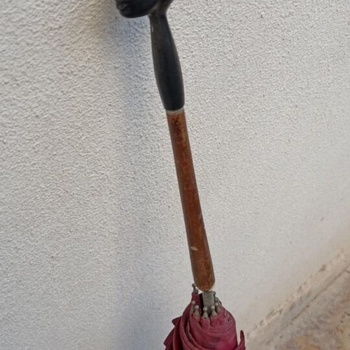Vintage umbrella used with case and wooden handle