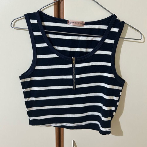 Crop top striped blue-white with zipper, like new