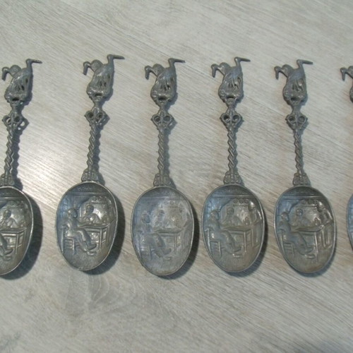 Metal Pewter Spoons used, set of 6 pieces