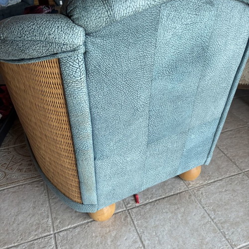 Vintage sofa set 3 pieces leather with rattan, like new