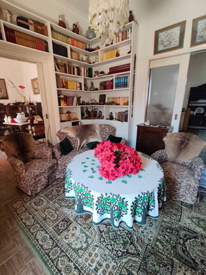 Antique living room set with large table and armchairs