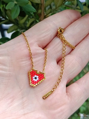 Handmade heart-shaped evil eye necklace red gold plated made to order