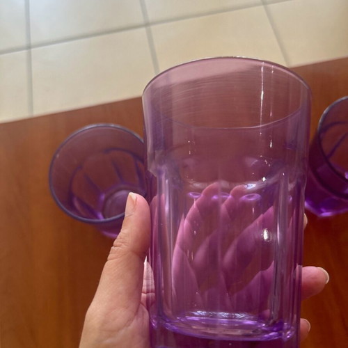 Glass purple water/frappe glasses used, set of 3