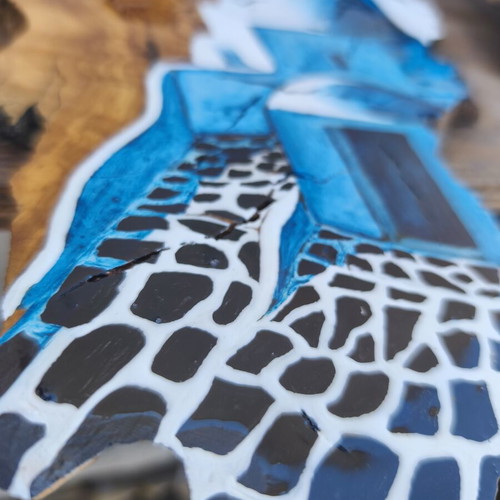 Wood artwork from olive root inspired by Santorini, new
