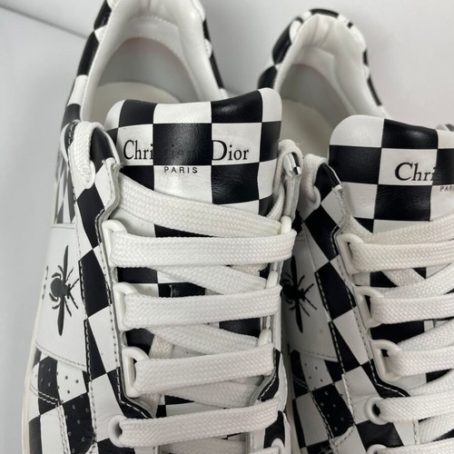 Christian Dior D-BEE Check Leather Sneakers size 37 like new, white and black