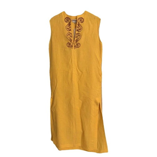 Achivada Sleeveless Embroidered Linen Caftan Yellow Zeus new