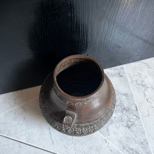 Decorative clay vase with embossed design, 20 cm, Greek made