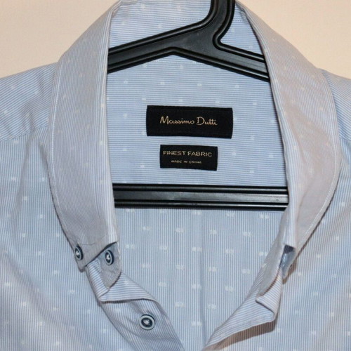 Massimo Dutti men's shirt L, light blue with navy elbow patches