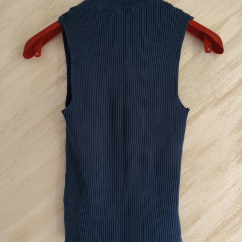 Tally Weijl Blue Ribbed Sleeveless Knit Top Mock Neck Size L Like New