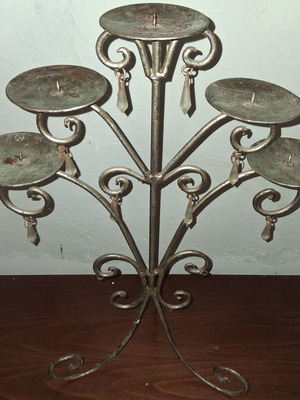 Candle holders set with autumn leaf decoration used