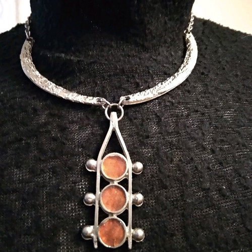 Vintage short choker used, forged iron and colored glass