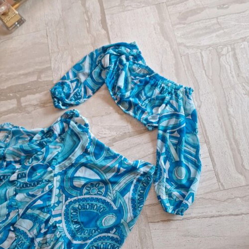 Lynne semi-transparent skirt and crop top set like new, white and blue