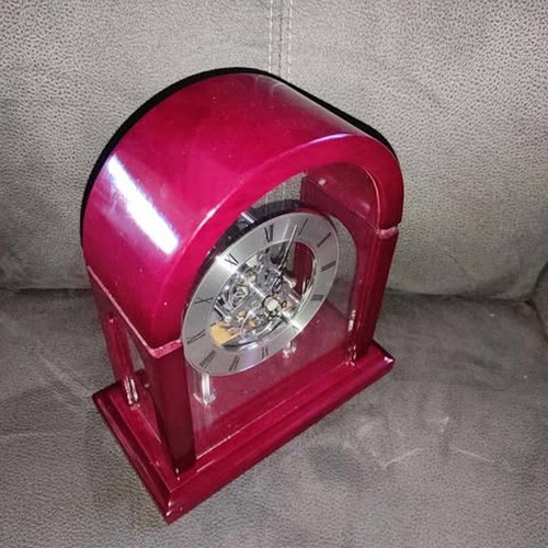 David Peterson Skeleton Mantel Clock like new, wooden with glass