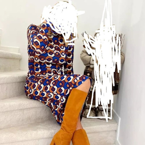 GIGI dress like new, viscose, size S, blue and brown with side slits