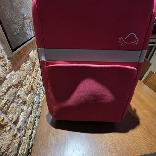 Carpisa 24" travel suitcase used, magenta color, semi-hard fabric