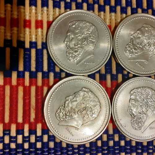 50 Drachma Coins used, pack of 4, 1982