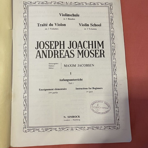 Violinschule Violin School Volume I used by Joseph Joachim & Andreas Moser