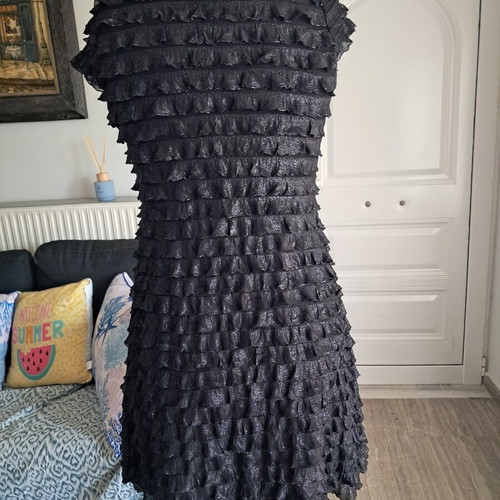 ClockHouse black mini dress XL like new with ruffles and shiny texture